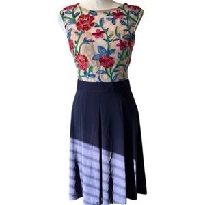 Acevog Dress Size Small‎ Floral Embroidered Colorful Fit & Flare Open Back